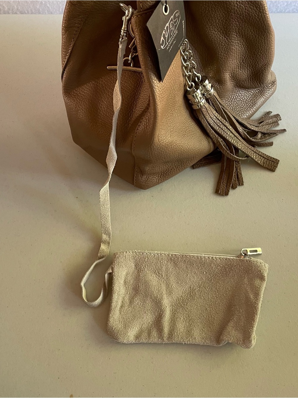 🔥 NWT Brown Pebbled Italian Leather Shoulder Bag Yes Accessories Tassel Hobo - Picture 12 of 14